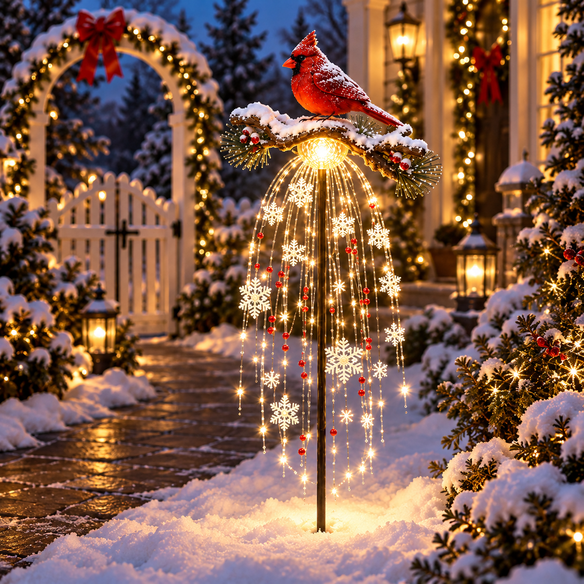 ❤️ Cardinal Memory Fountain – Lighted Christmas Remembrance Garden Decor