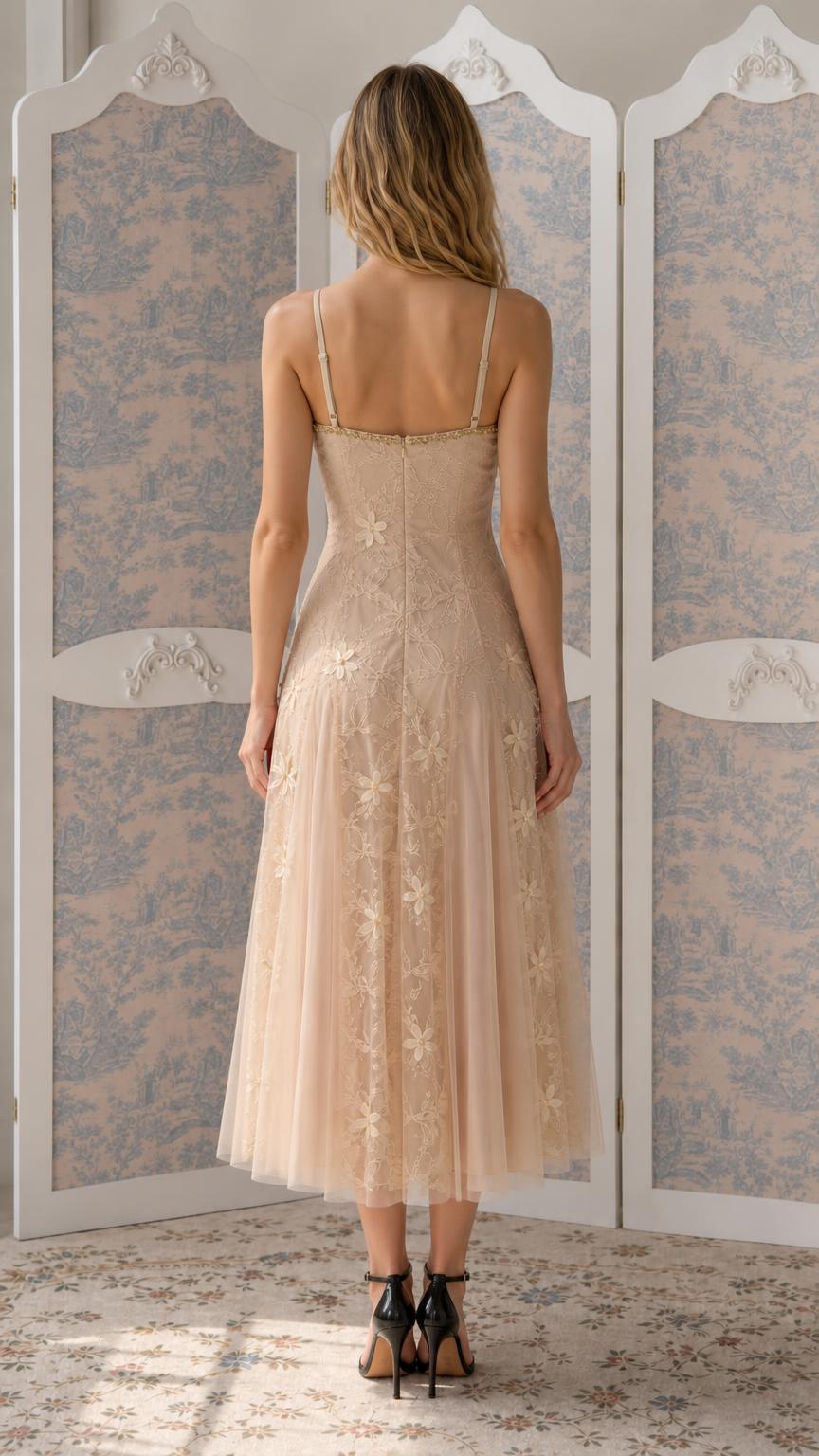 Back view of Champagne midi dress