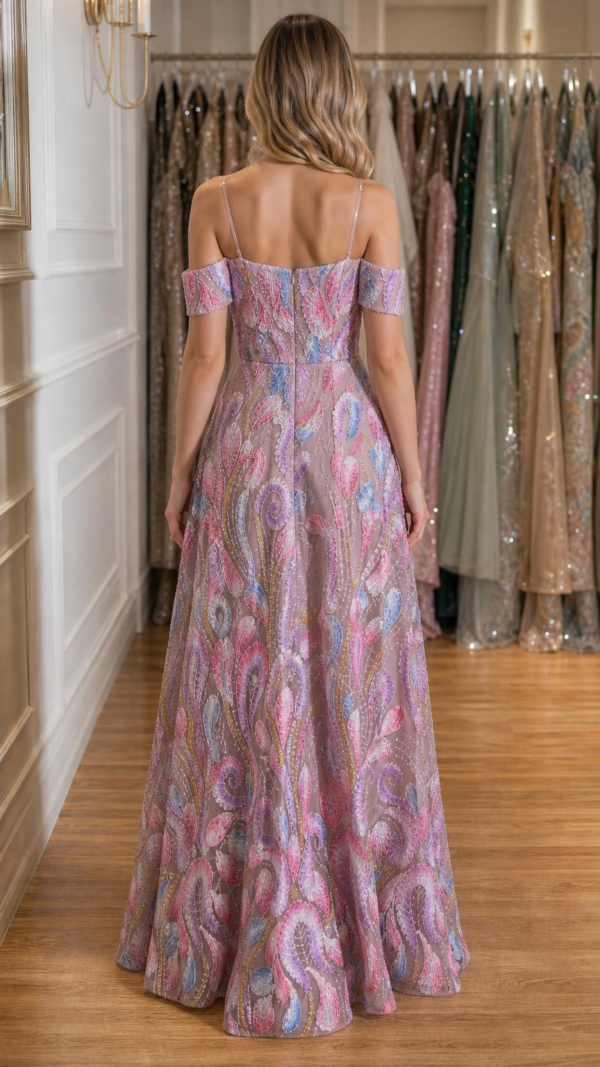 Back view of pink evening gown