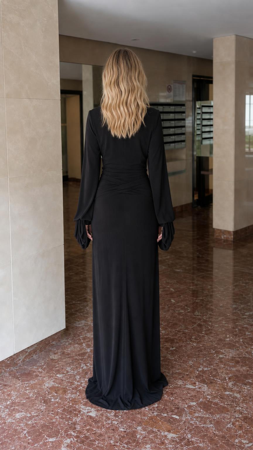 Back view of black maxi dress