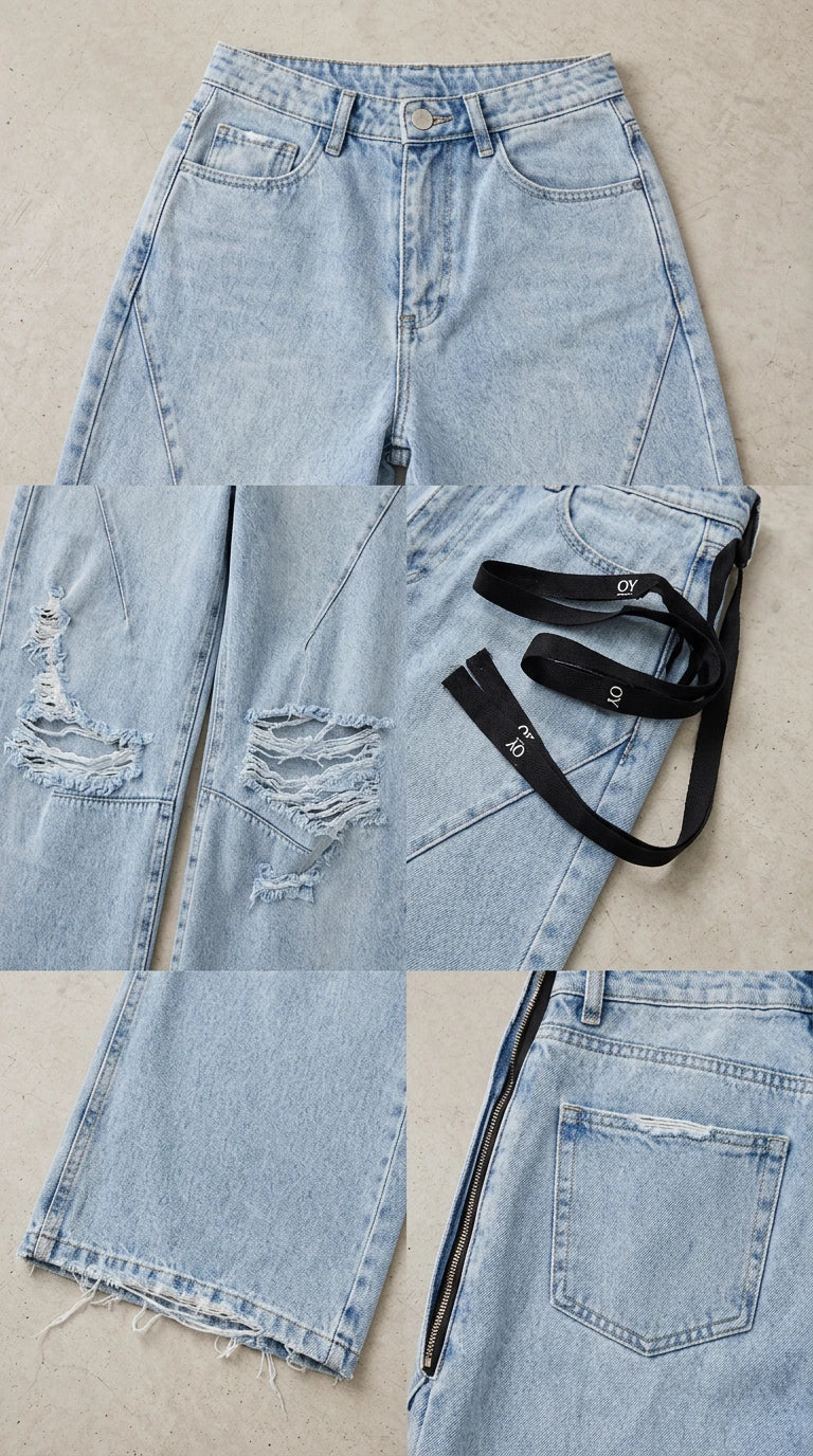 Detailed flat lay showing fabric texture, collar, and side tie straps