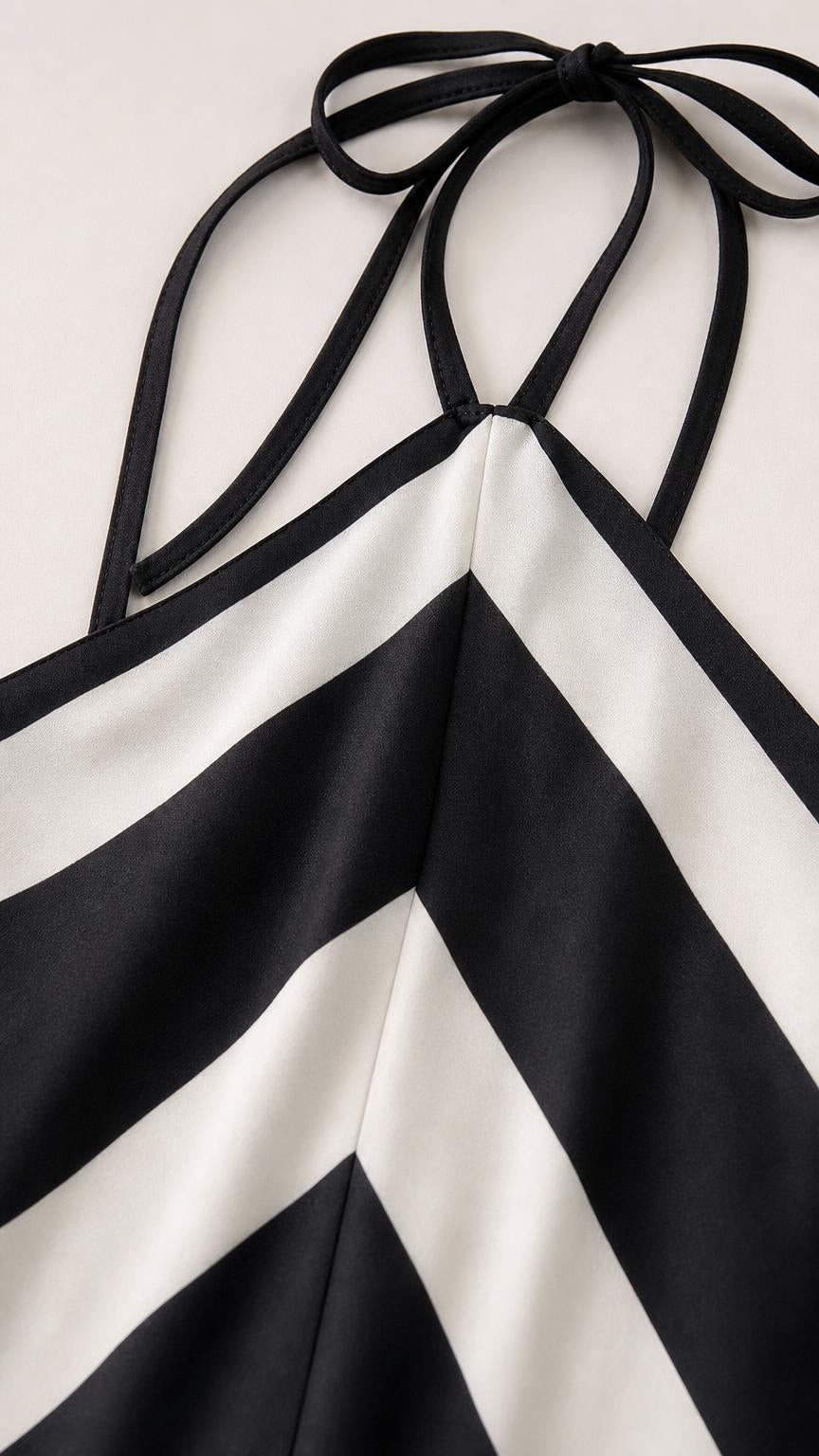 Close-up detail of halter straps and chevron pattern construction