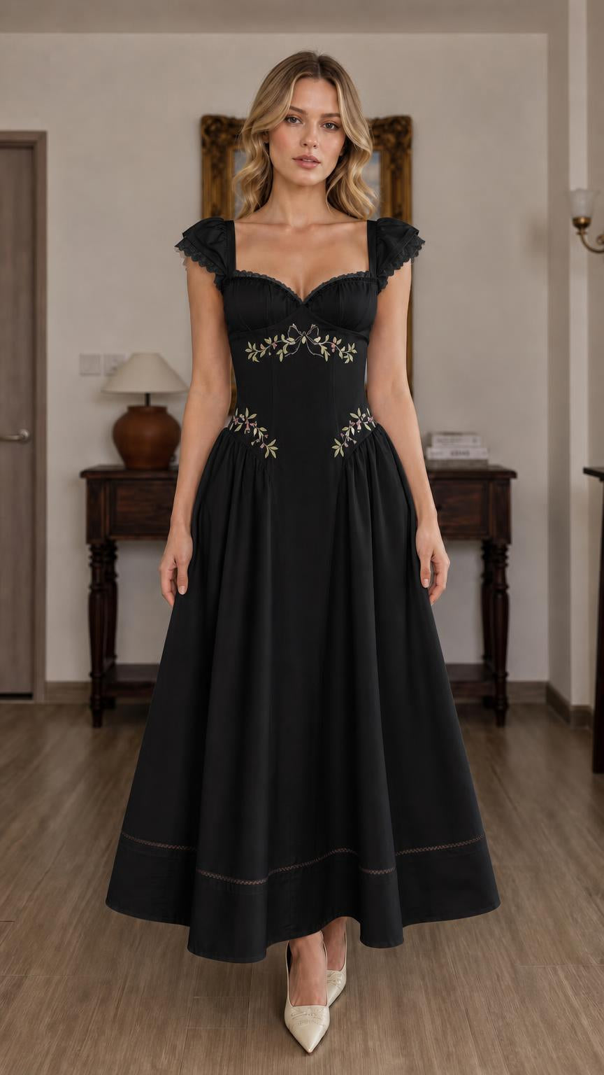 Front view of Black color variant midi dress