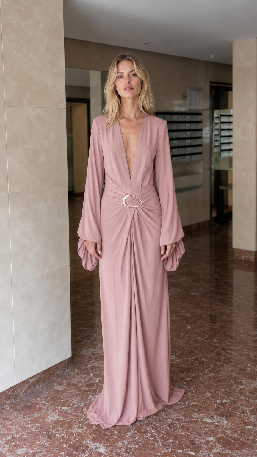 Dusty pink long sleeve maxi dress