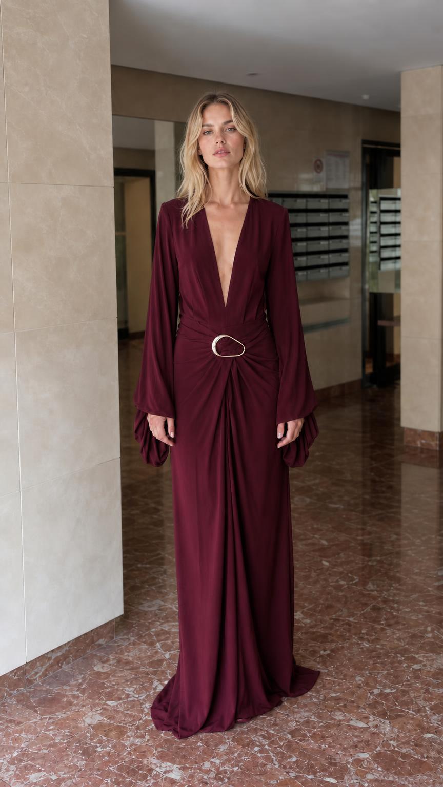 Burgundy long sleeve maxi dress