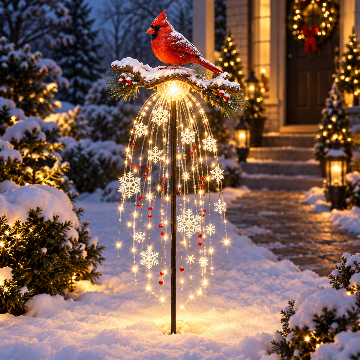 ❤️ Cardinal Memory Fountain – Lighted Christmas Remembrance Garden Decor