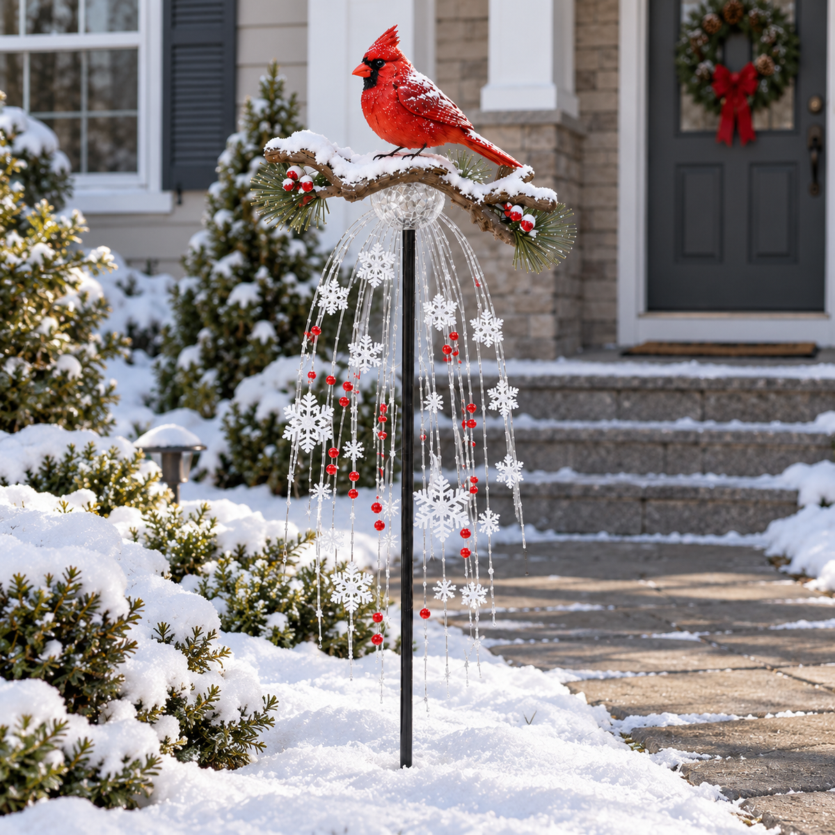 ❤️ Cardinal Memory Fountain – Lighted Christmas Remembrance Garden Decor