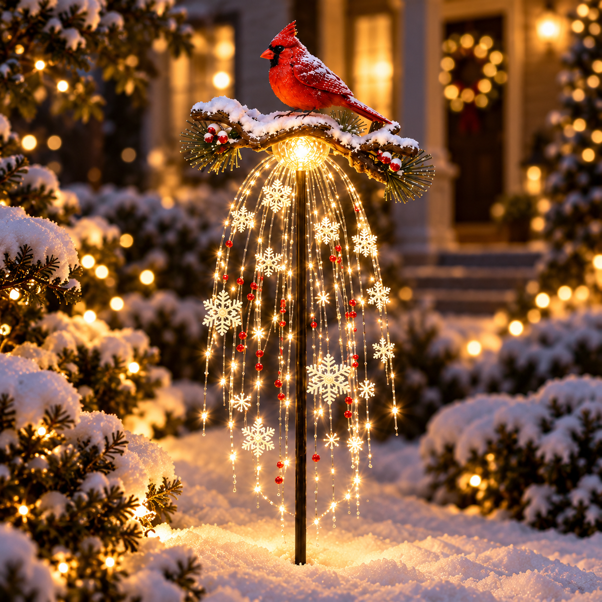 ❤️ Cardinal Memory Fountain – Lighted Christmas Remembrance Garden Decor