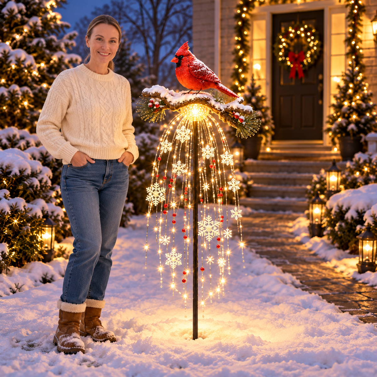 ❤️ Cardinal Memory Fountain – Lighted Christmas Remembrance Garden Decor